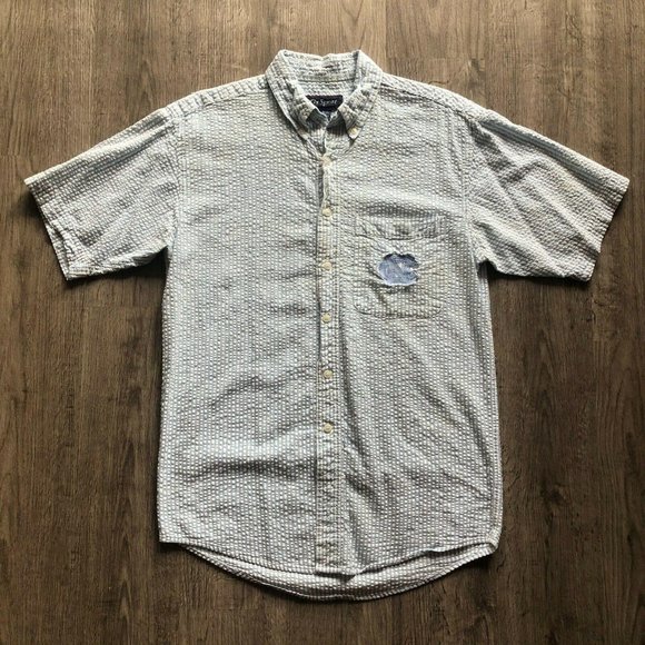 Ox Sport Other - VTG Ox Sport UNC Tar Heels Blue White Striped Seersucker S/S Collared Buttondown